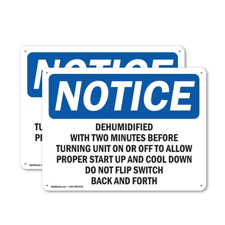 Signmission Dehumidifier Wait Two Minutes Before Turning, 10 in W x Rectangle, Aluminum OS-2PACK-NS-A-710-L-10960